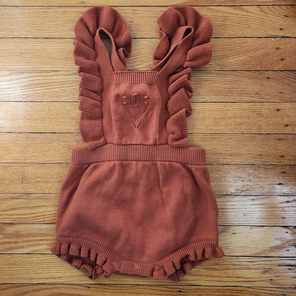 BABY Cat & Jack Rust Knitted Baby Romper with Ruffle Straps 18M